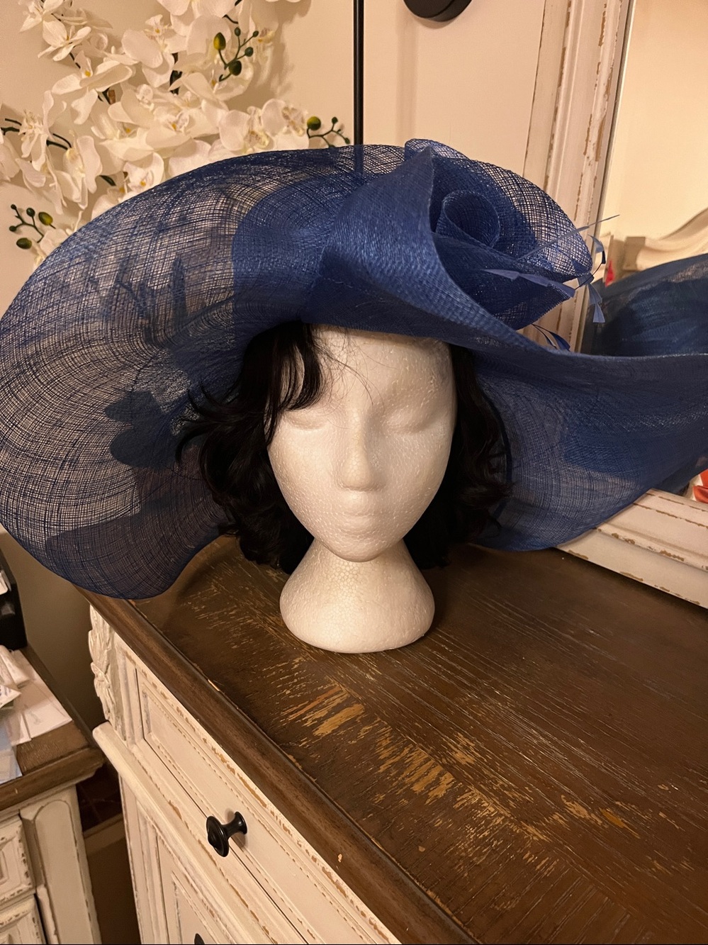 Oversized Royal Blue Wide Brim Sinamay Church Derby Fashion hat